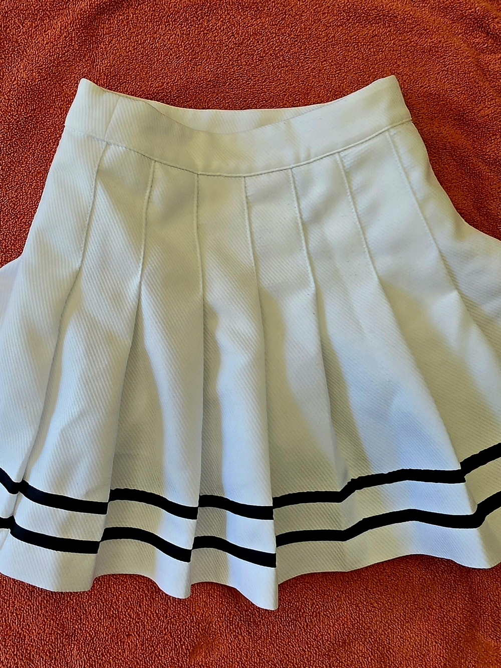 Divided White Pleated A-Line Skirt with Black Stripe Trim